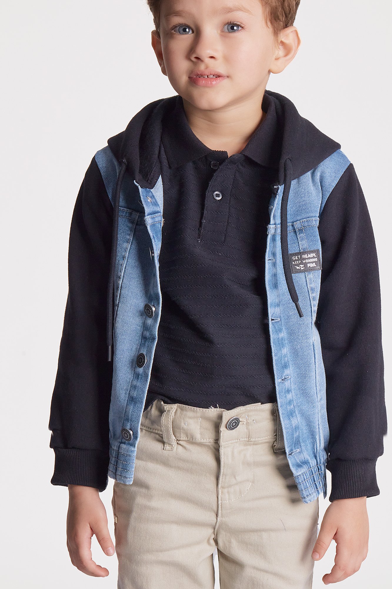 Denim Jaqueta Jeans Com Manga De Moletom Infantil Jaqueta Jeans